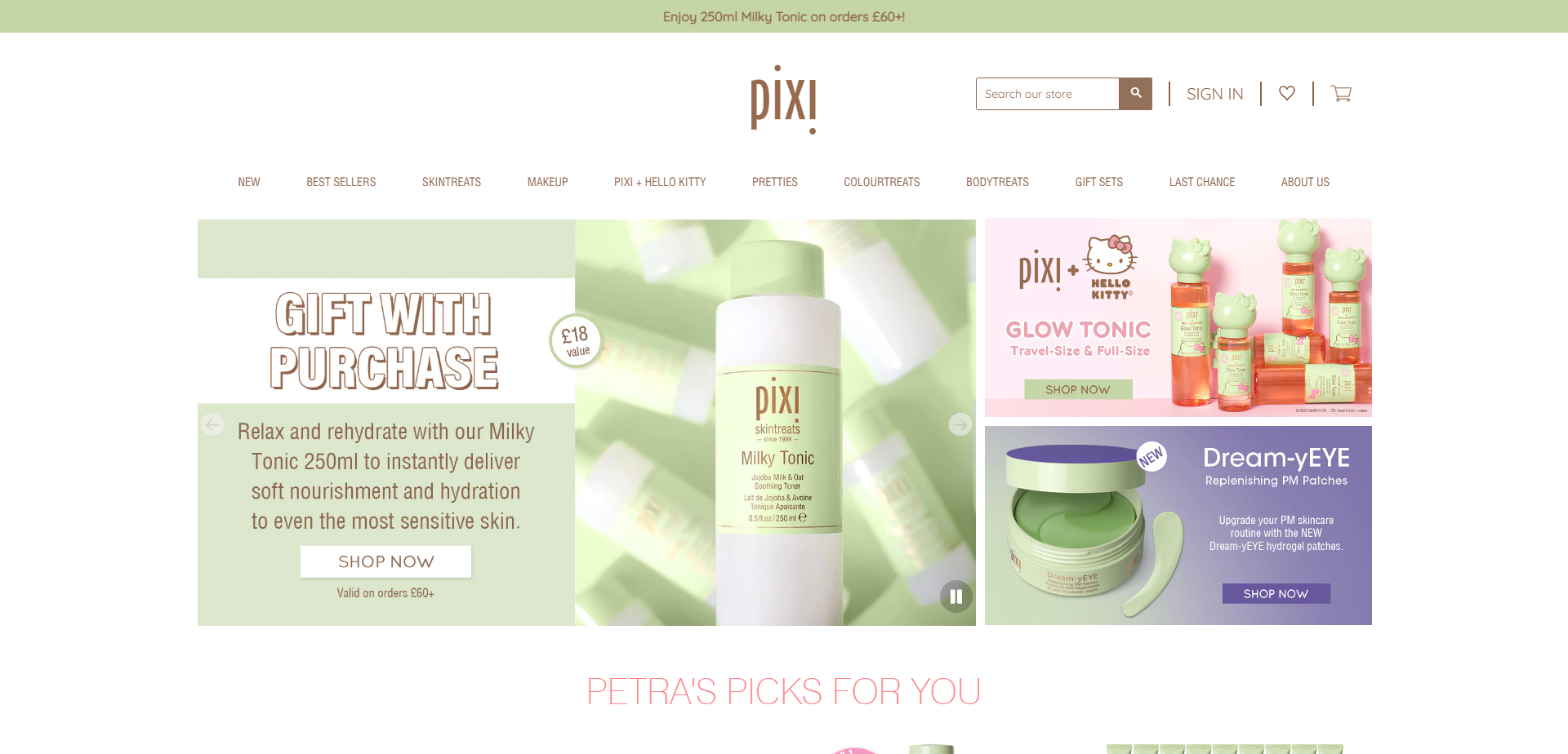 Landing Page for Pixi Beauty