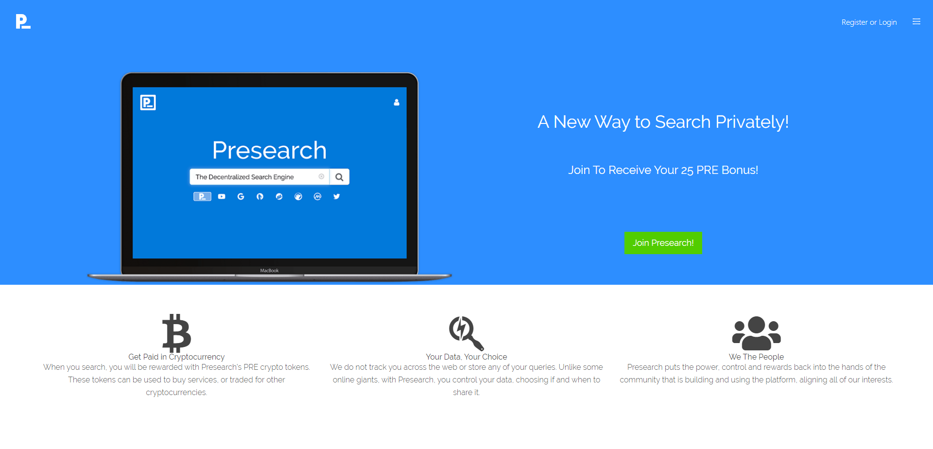 Landing Page for Presearch