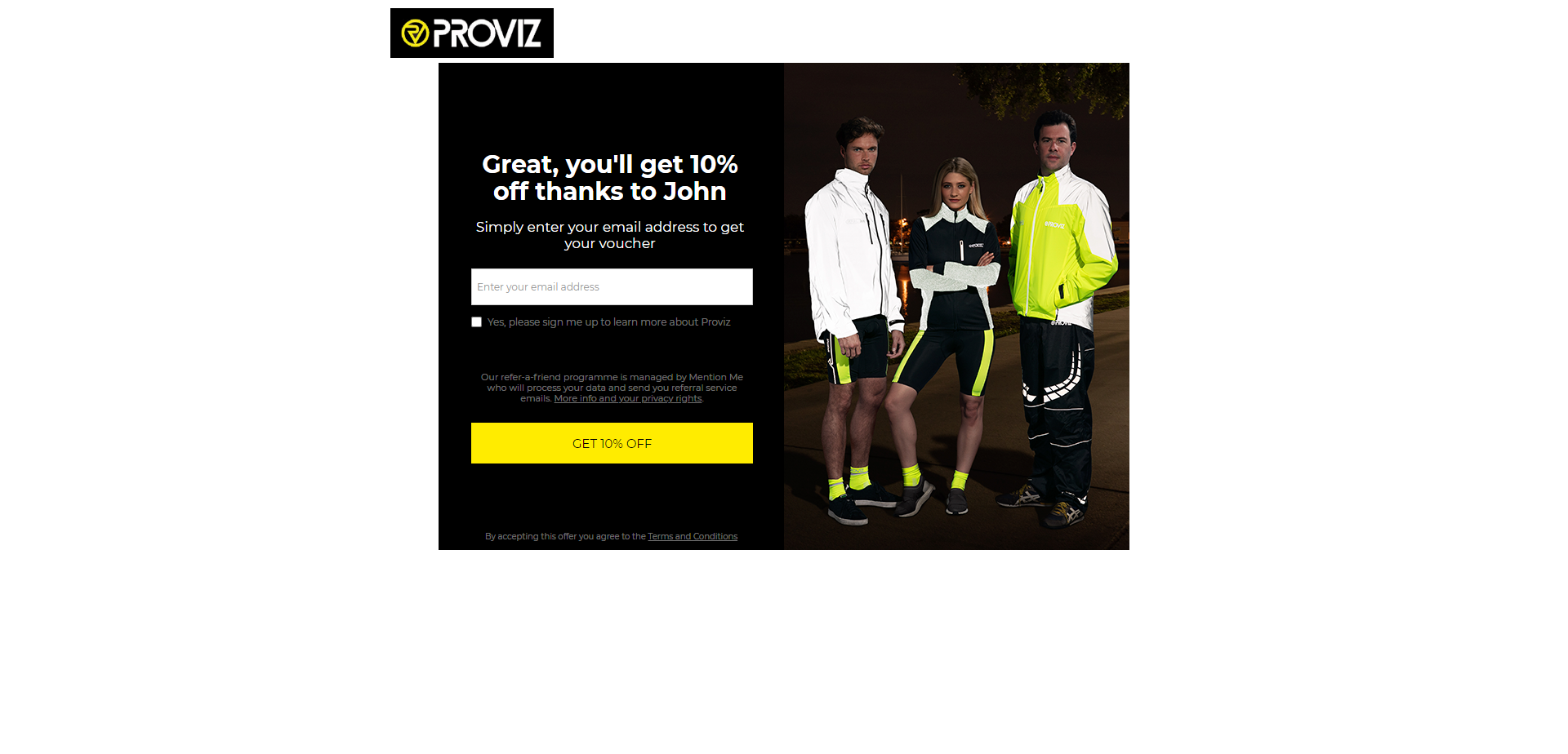 Landing Page for Proviz Sports