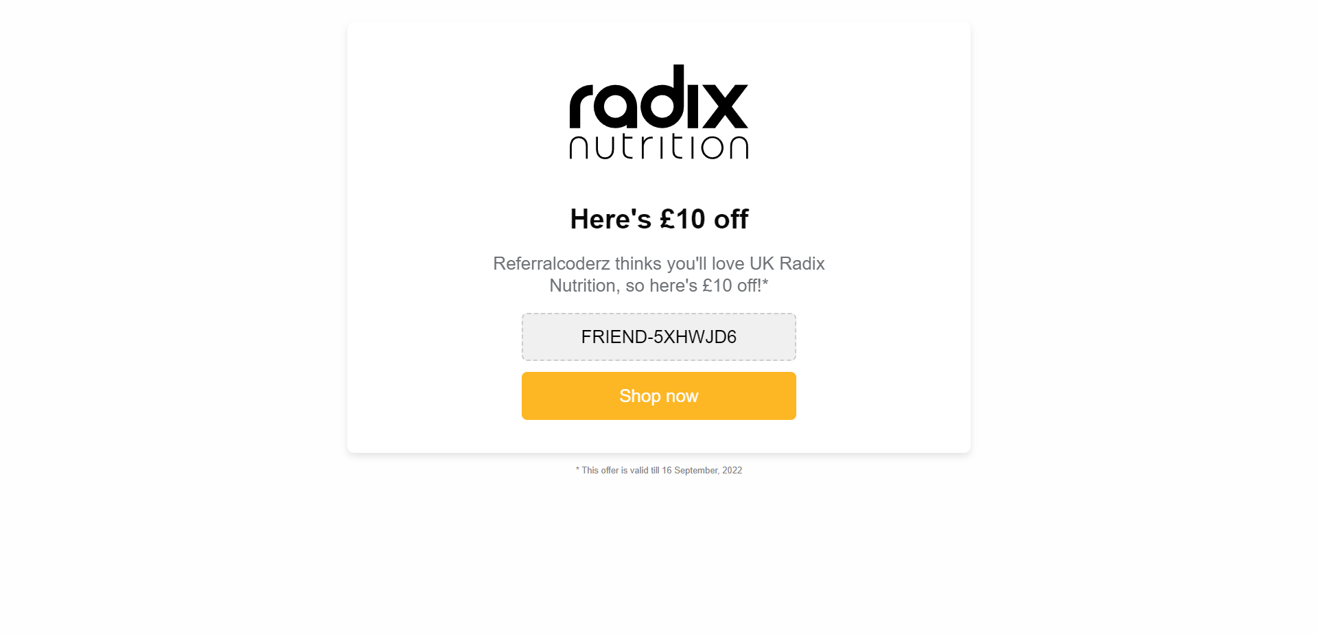 Referral Landing Page for Radix Nutrition