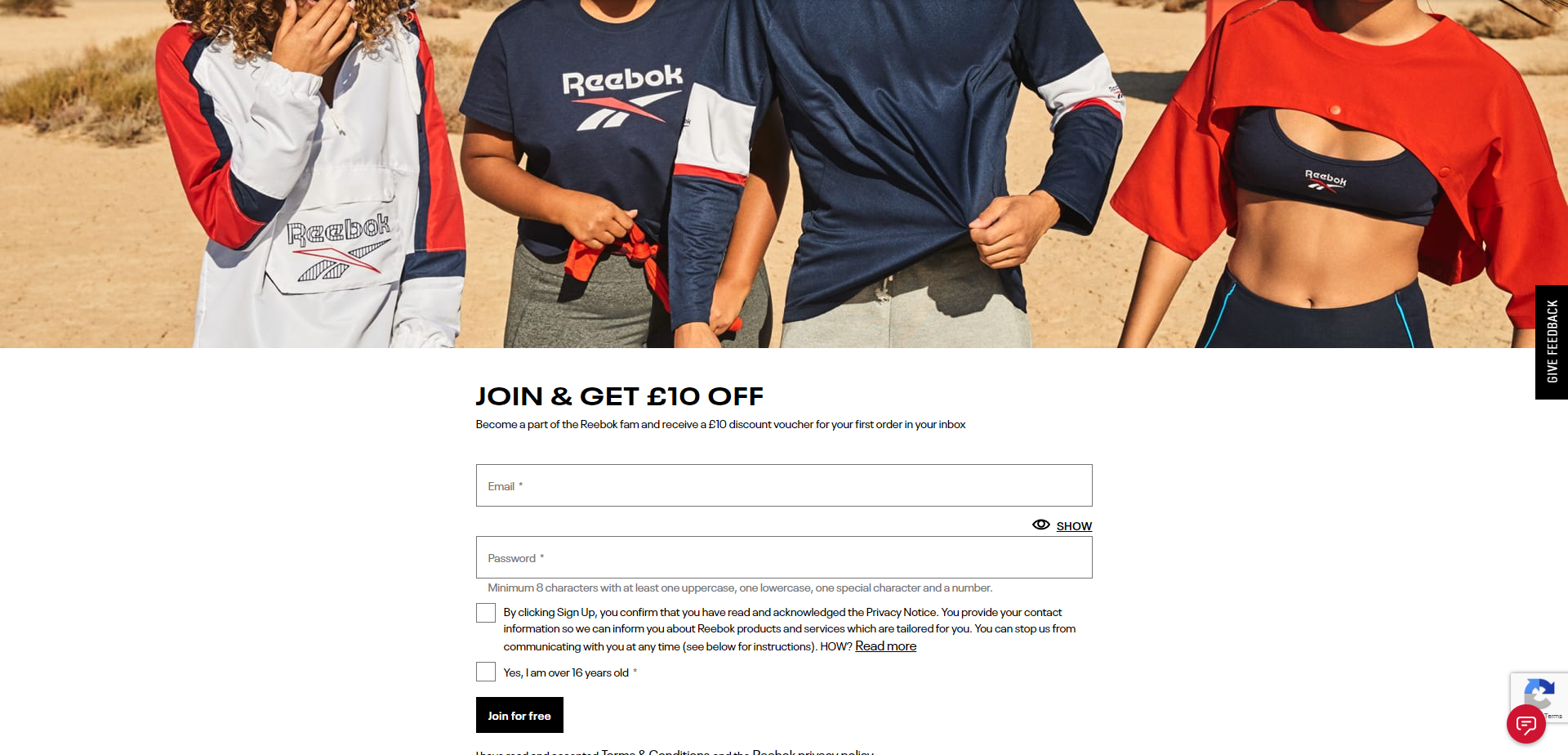 Referral Landing Page for Reebok