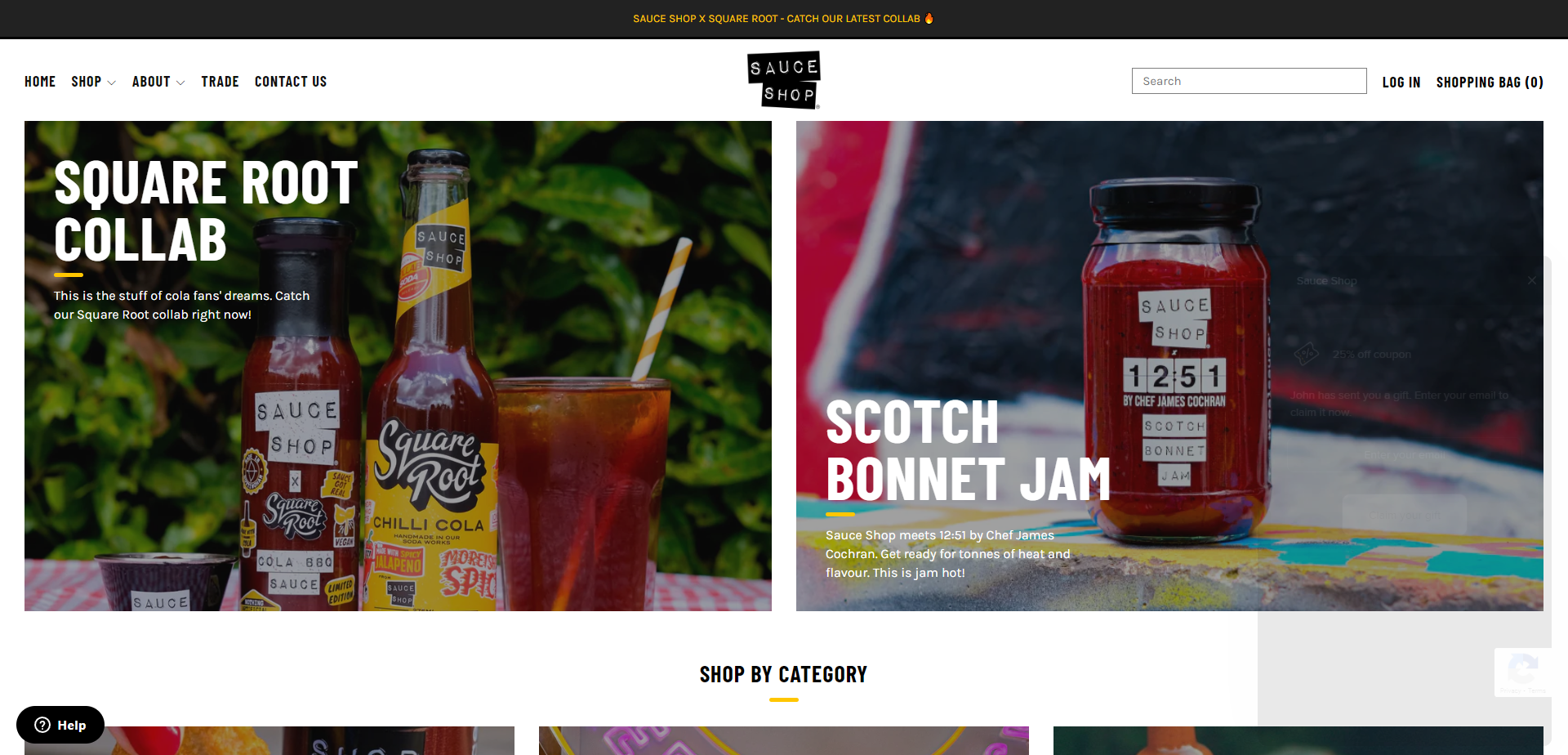 Referral Landing Page for Sauce Shop