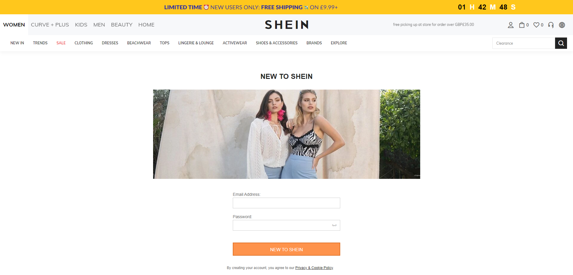 Referral Landing Page for Shein
