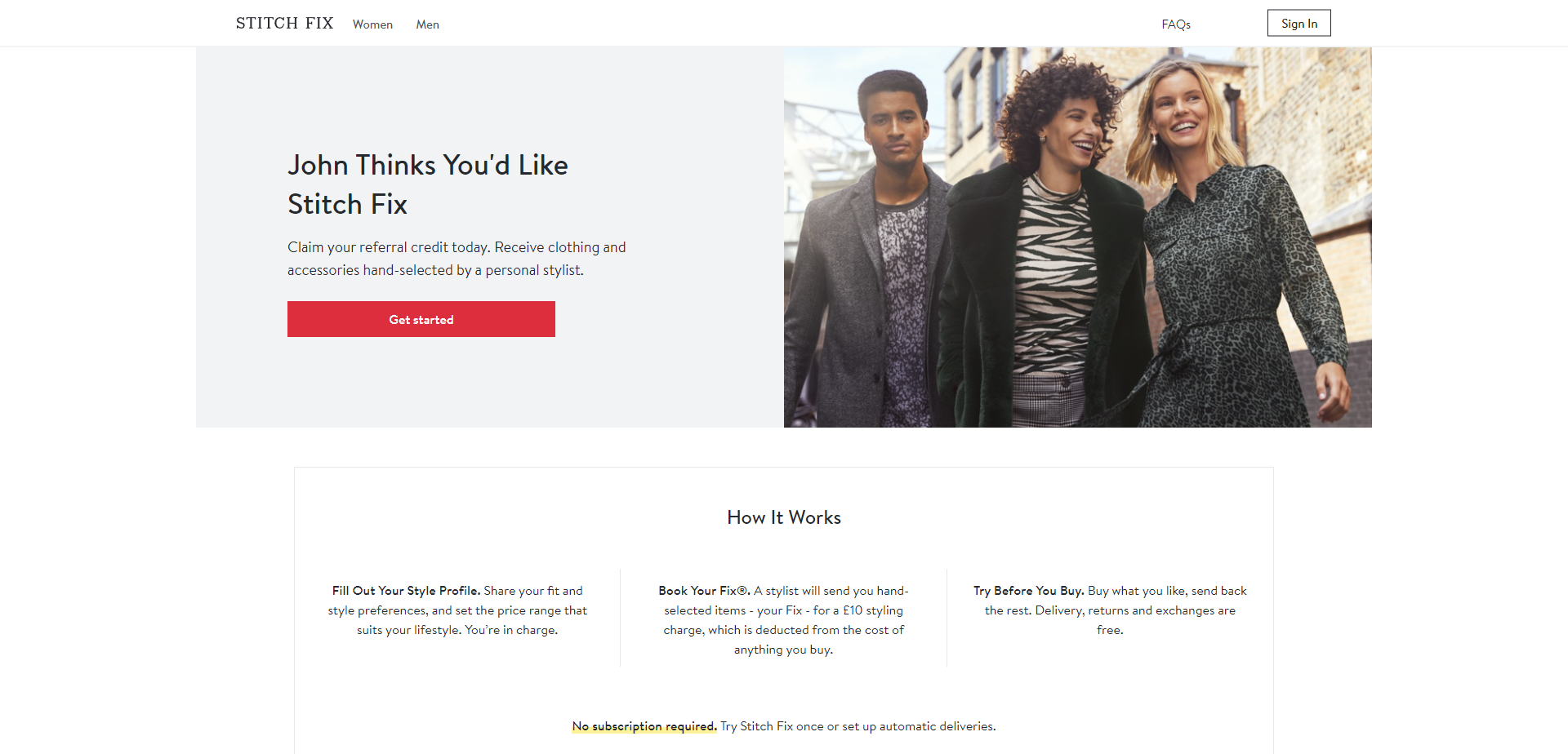Referral Landing Page for Stitch Fix