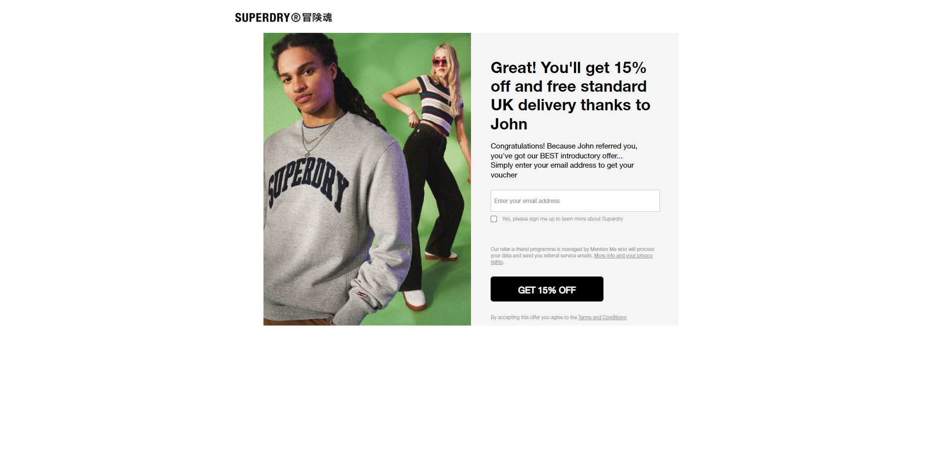 Referral Landing Page for Superdry