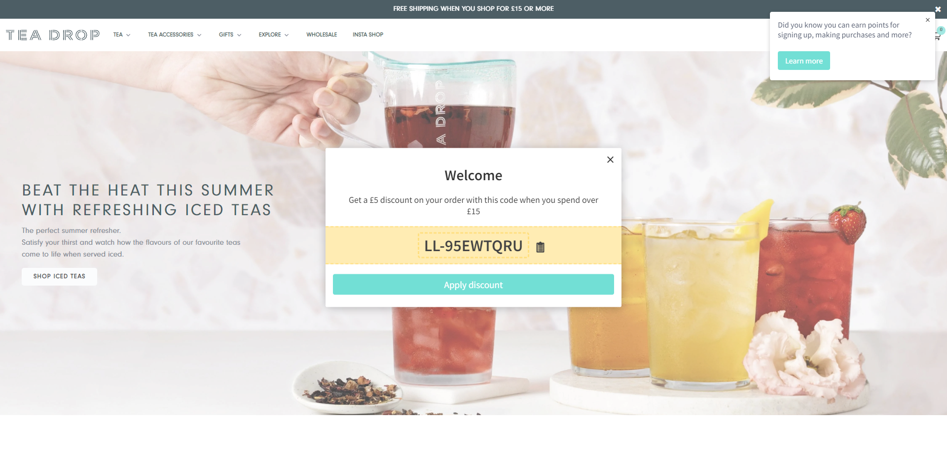 Referral Landing Page for Tea Drop