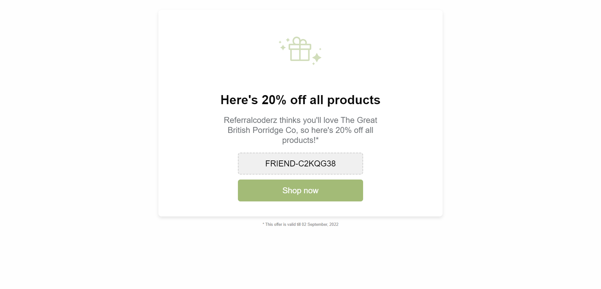Referral Landing Page for The Great British Porridge Co