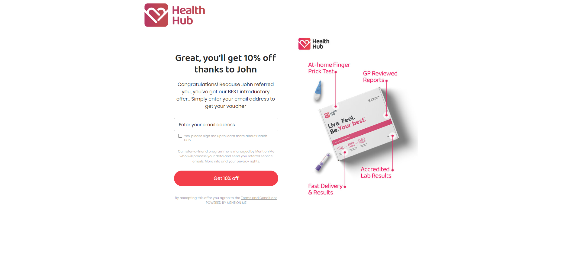 Referral Landing Page for The Health Hub