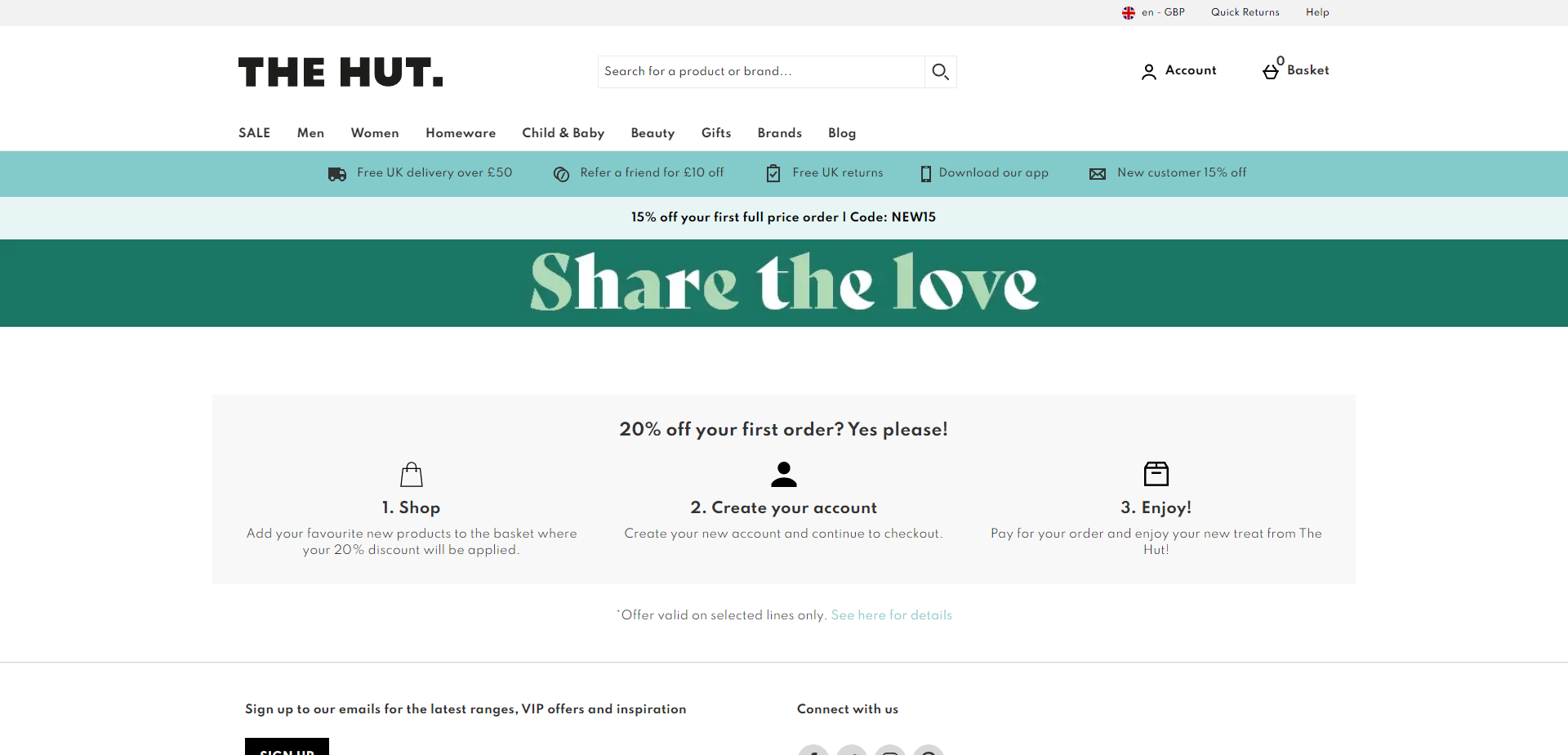 Landing Page for The Hut