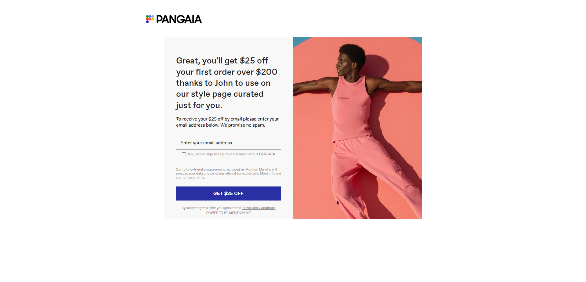 Referral Landing Page for The Pangaia