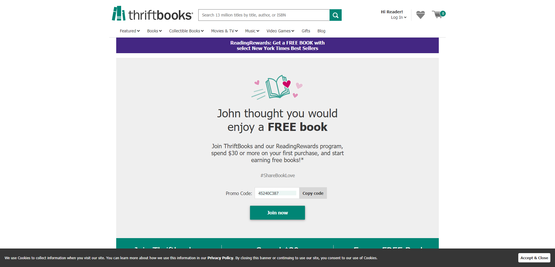 Referral Landing Page for Thrift Books