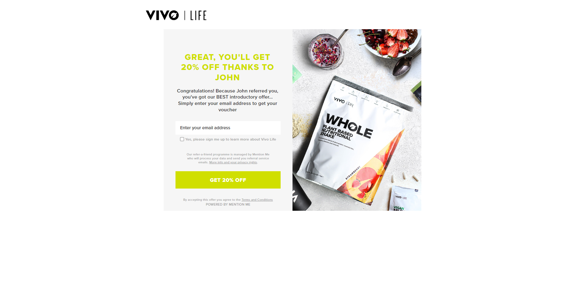 Referral Landing Page for Vivo Life