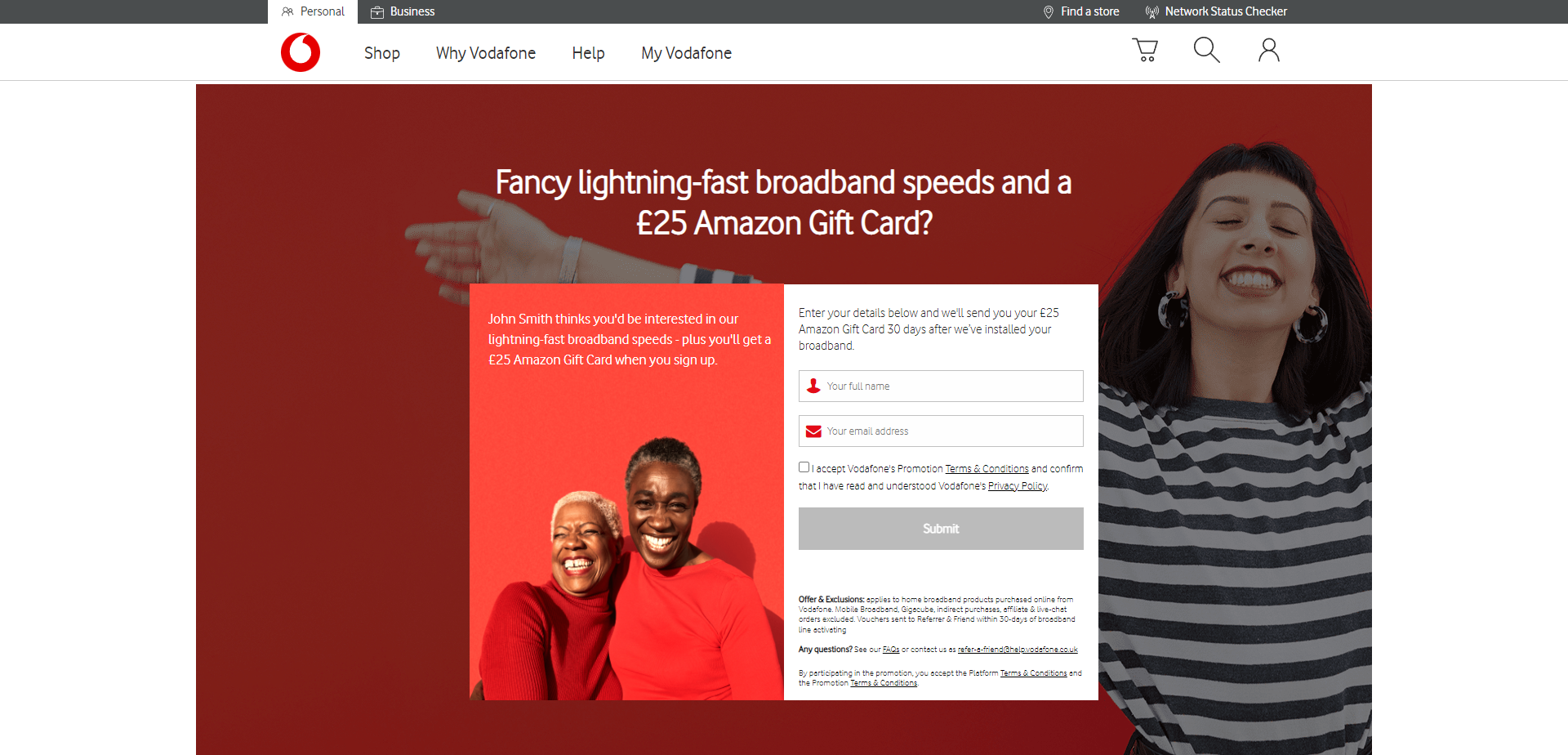 Landing Page for Vodafone Broadband
