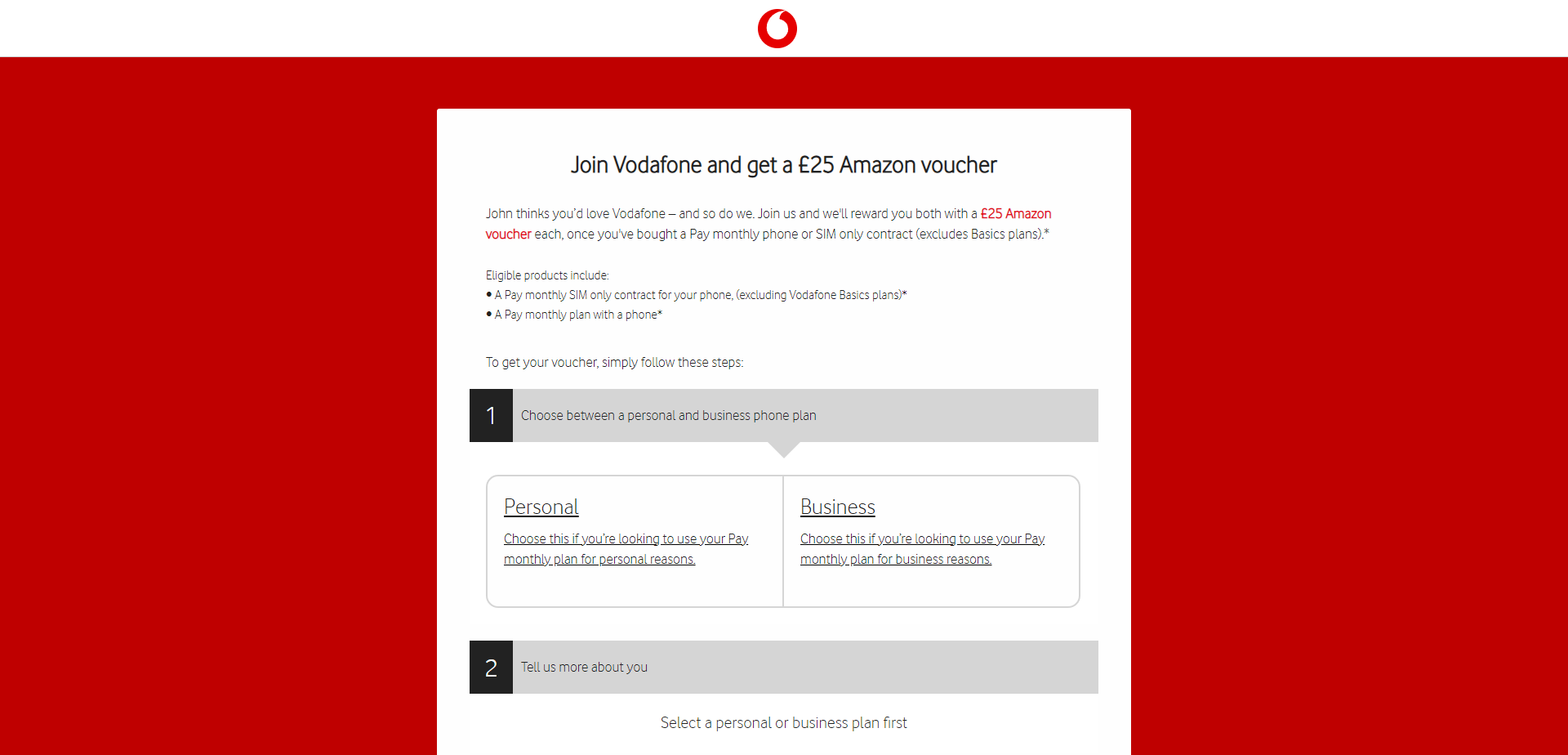 Landing Page for Vodafone Mobile