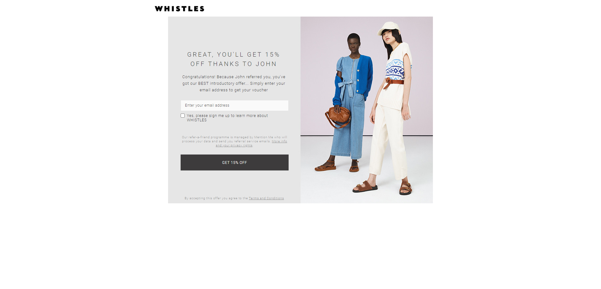 Referral Landing Page for Whistles