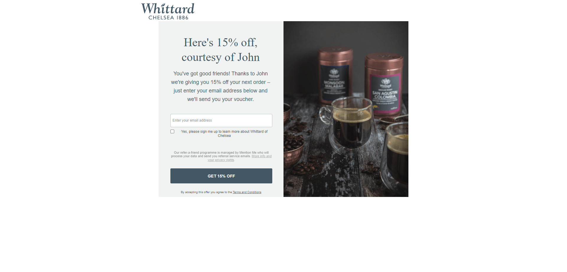 Referral Landing Page for Whittard