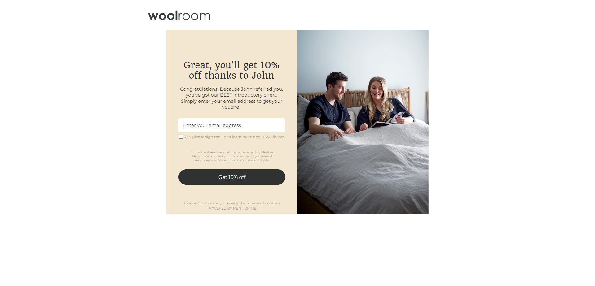 Referral Landing Page for Woolroom
